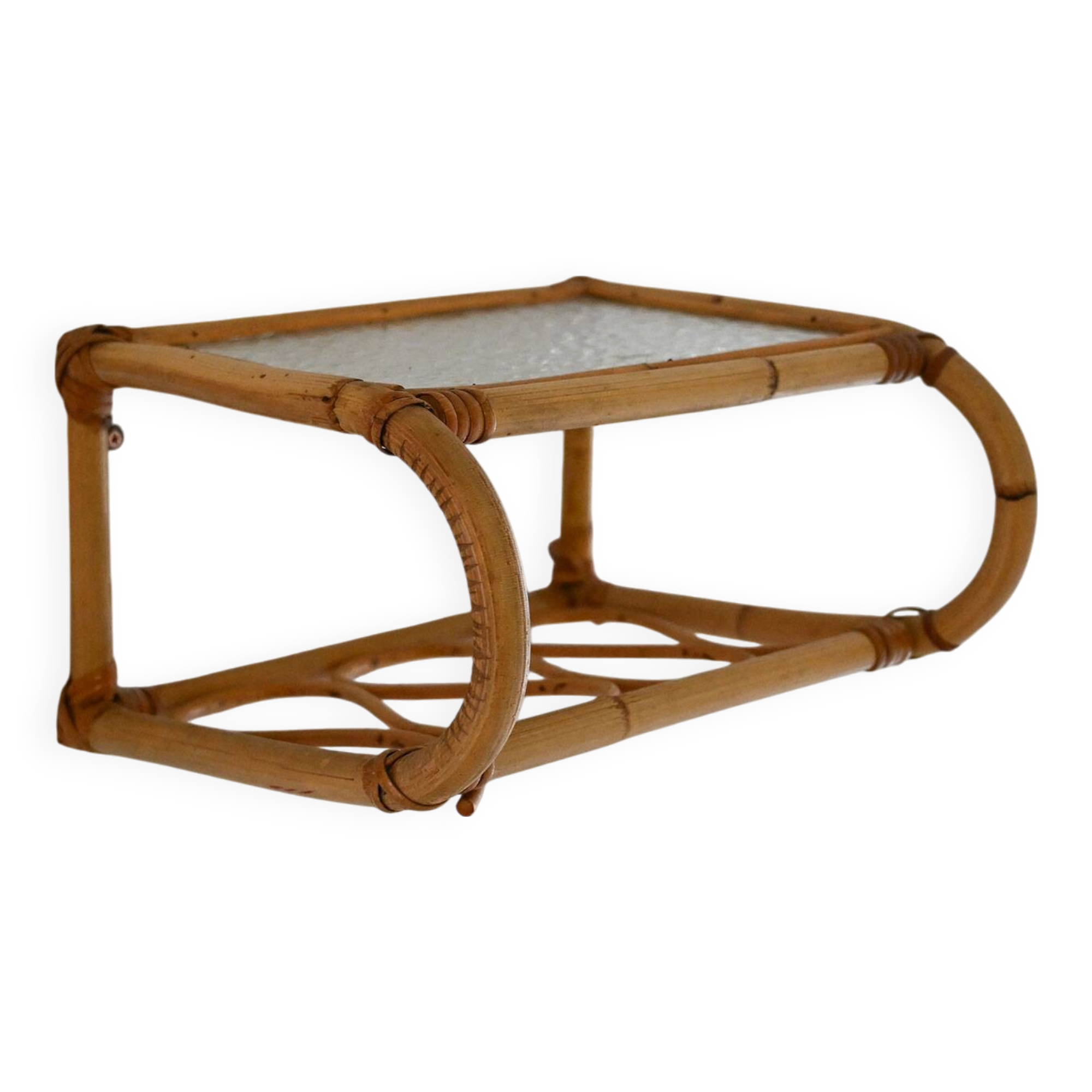 Scandinavian Wall-Mounted Bamboo and Glass Nightstand