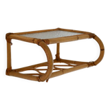 Scandinavian Wall-Mounted Bamboo and Glass Nightstand