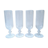 Set of 4 vintage flutes in blown glass, bubbled