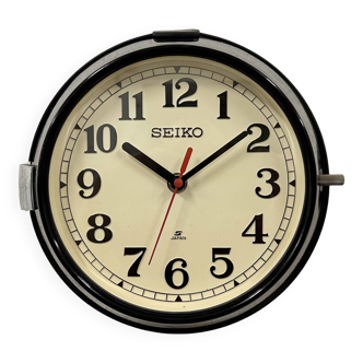 Vintage Black Seiko Maritime Wall Clock, 1970s