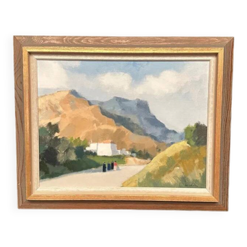 Huile sur toile originale suédoise - 'Paysage grec' par Stig Wernheden - Signé - Vintage et encadré