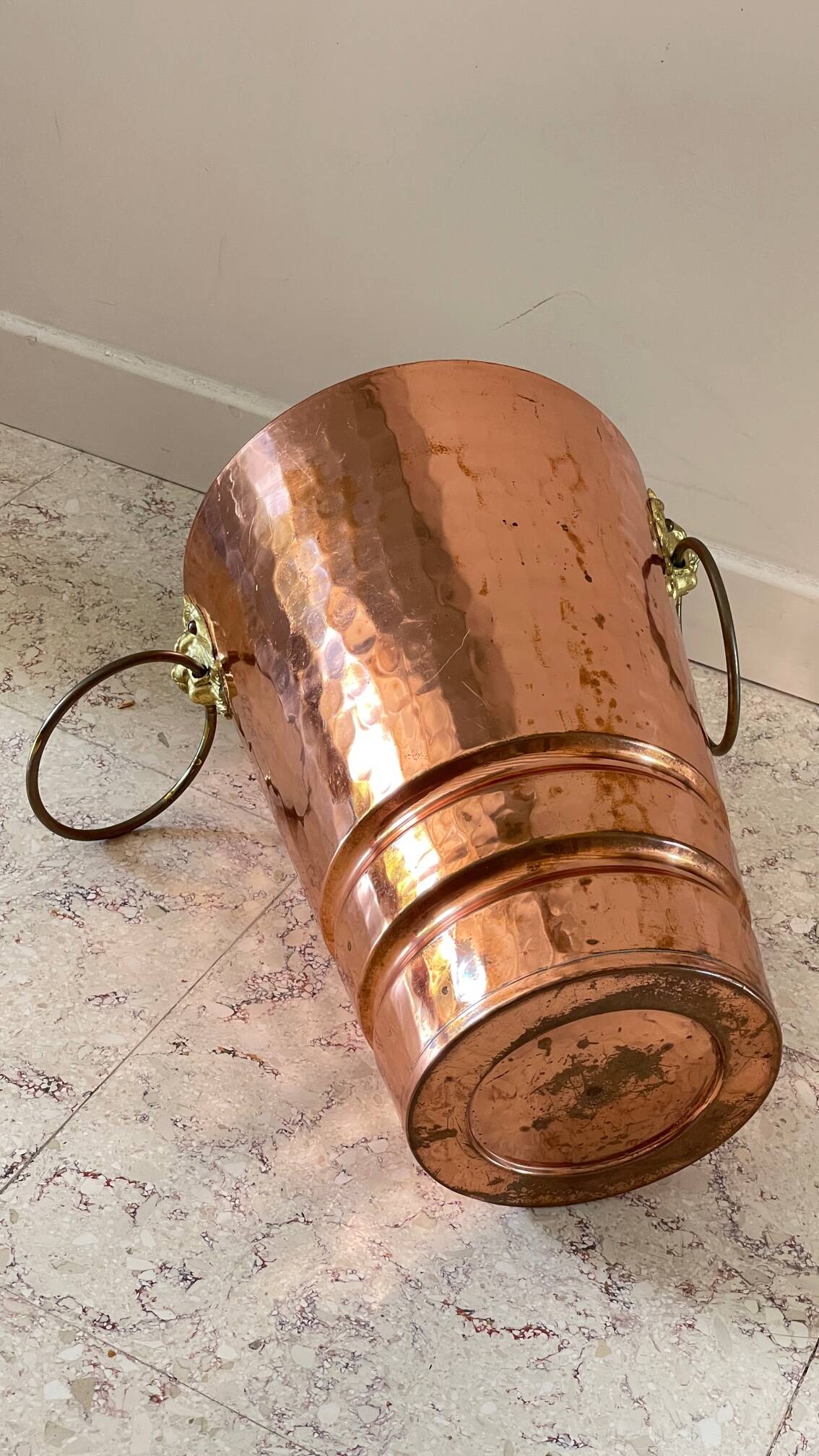Vintage copper lion's head umbrella holder