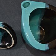 Vallauris coffee service in black and turquoise earthenware.