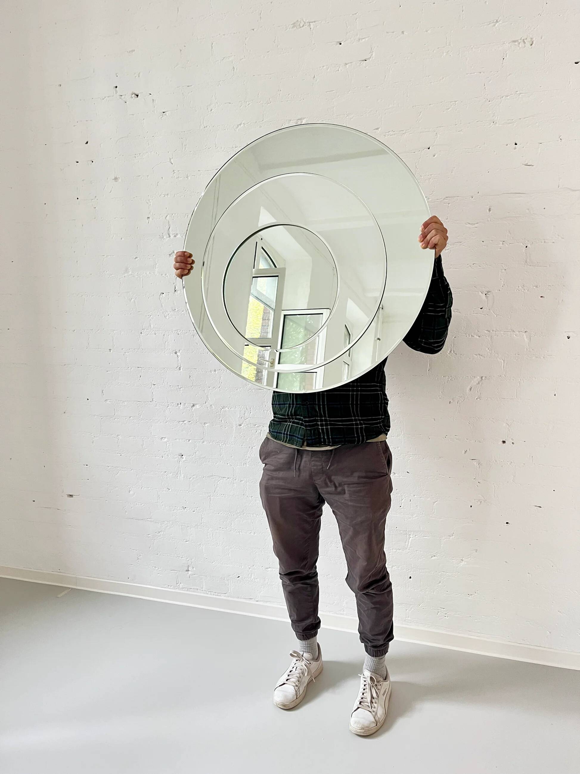 Vintage round concentric wall mirror, Italy, 1970s