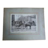 Old photograph 1900 stagecoach, coachman and horses, State Railways