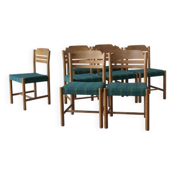 Scandinavian pine dining chairs | set of 8 | 1960s