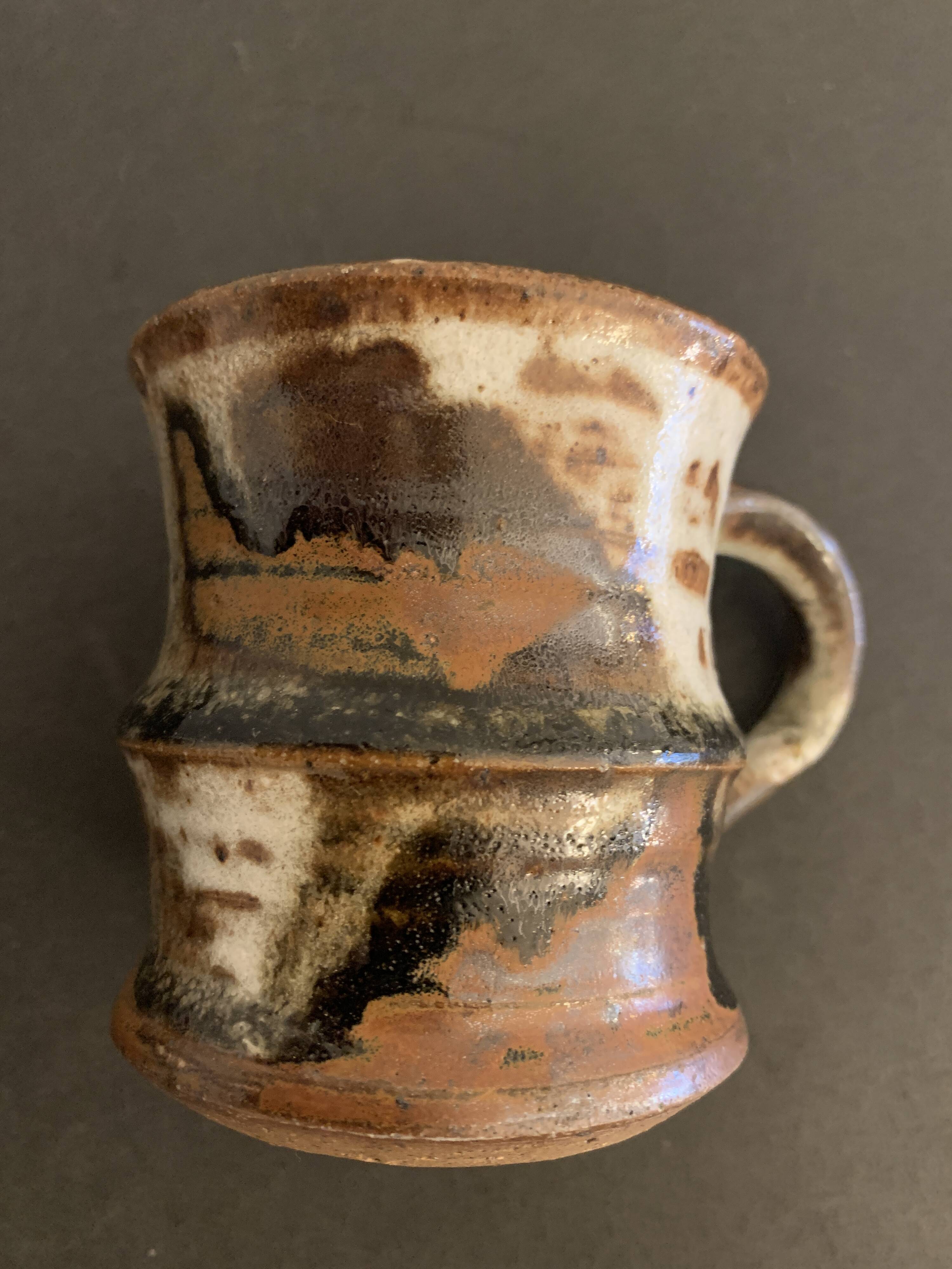 Set of 3 Danish Waldorff cups and 3 saucers in glazed stoneware