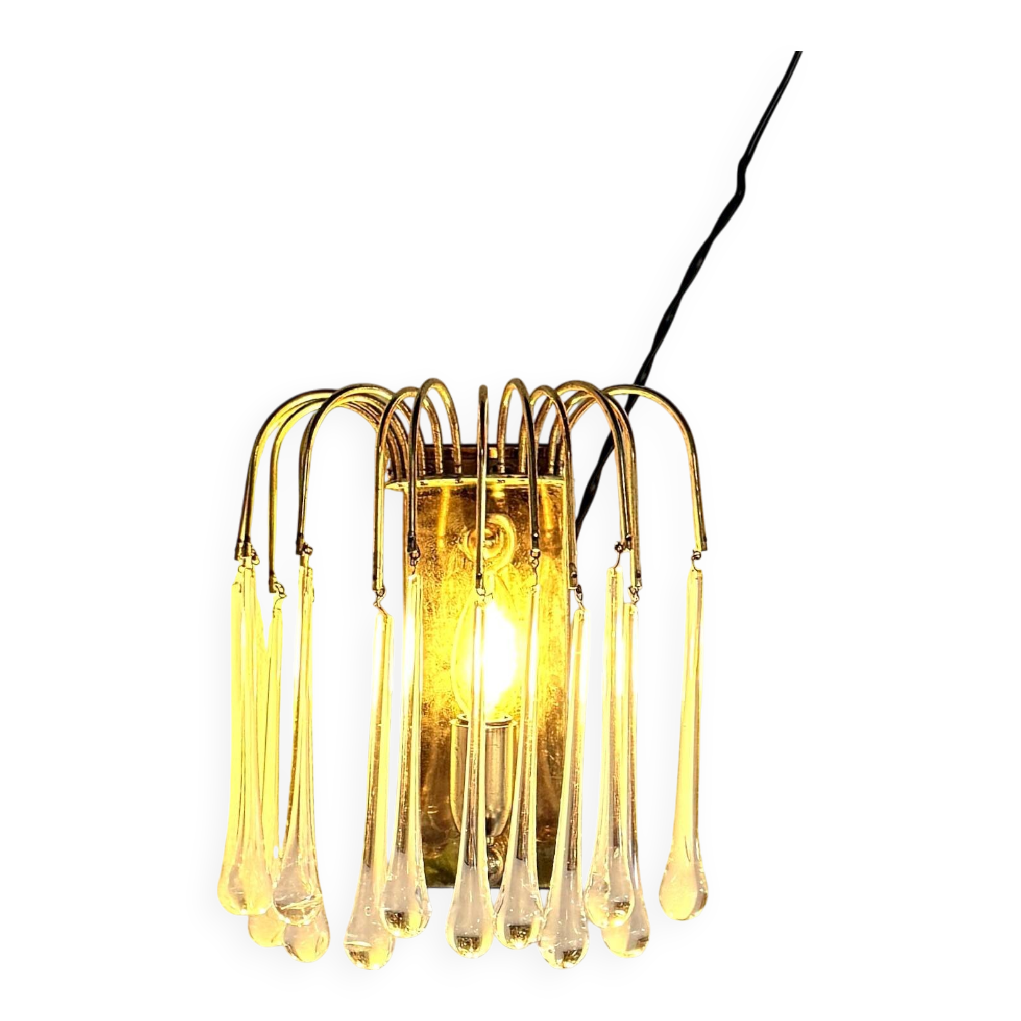 Teardrop wall lamp with 13 clear Murano glass drops