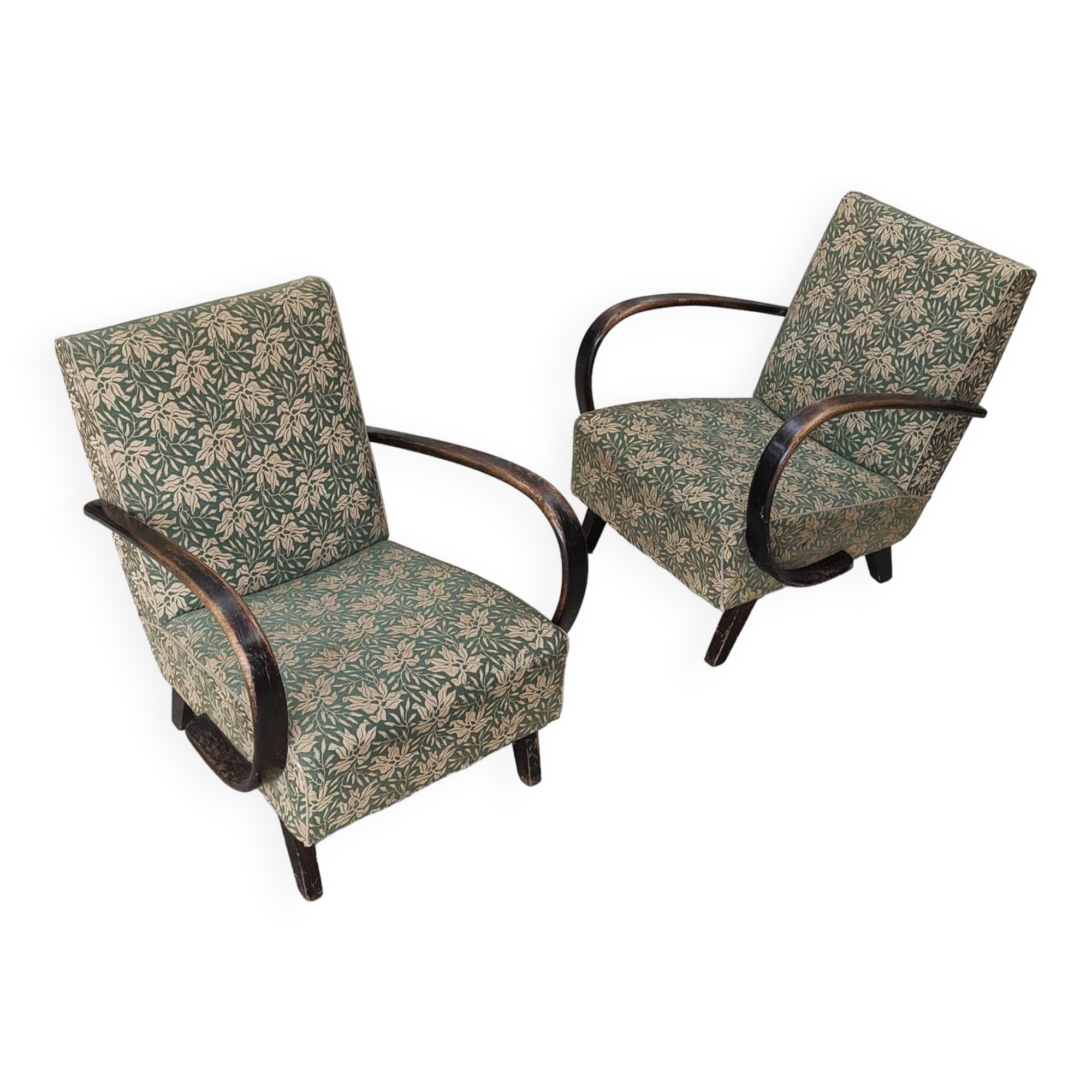 Pair of green H410 Type C armchairs Jindrich Halabala 1930