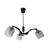 Scandinavian chandelier 60s in teak and molded glass