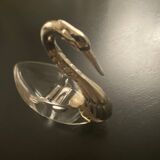 2 swan-shaped salt pots in metal and glass