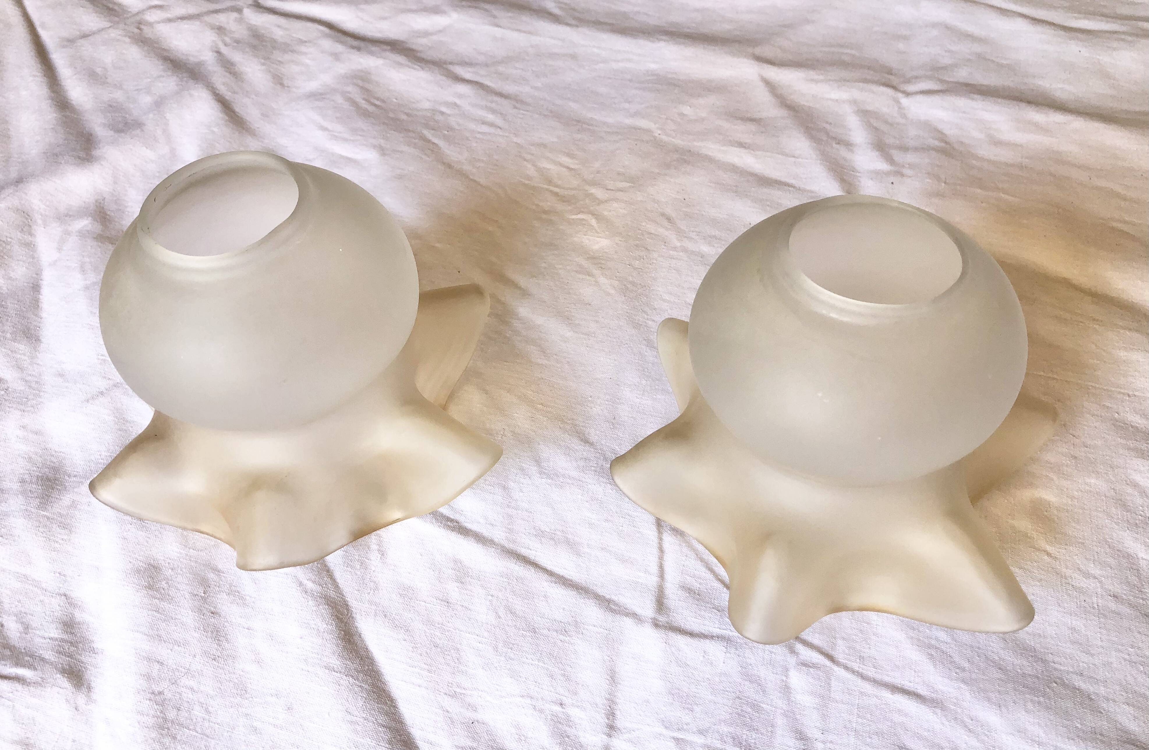 Set of 2 vintage polished glass lampshades