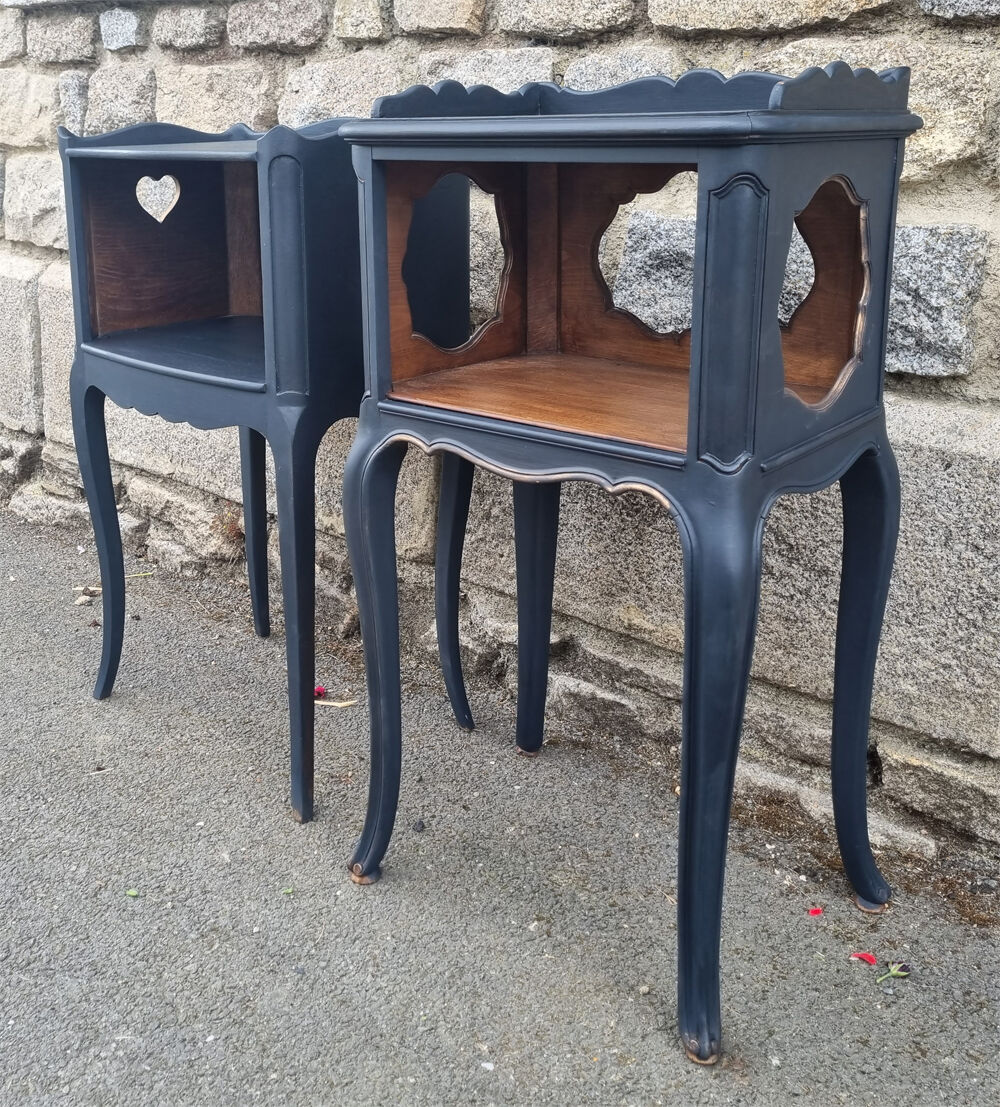 Pair of vintage bedside tables, 60s, Louis XV style, restyled