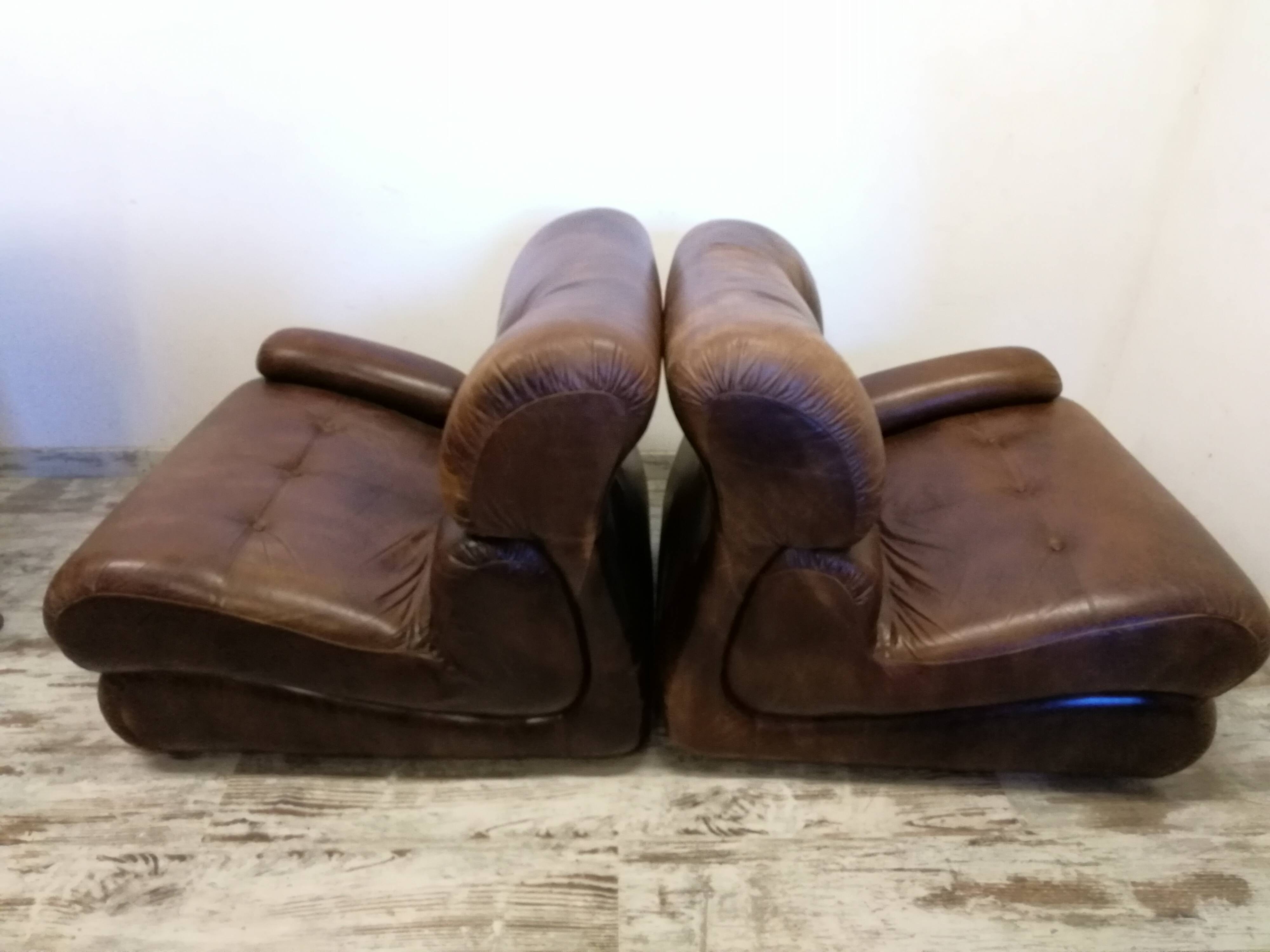 Vintage brown leather sofa 2 modules