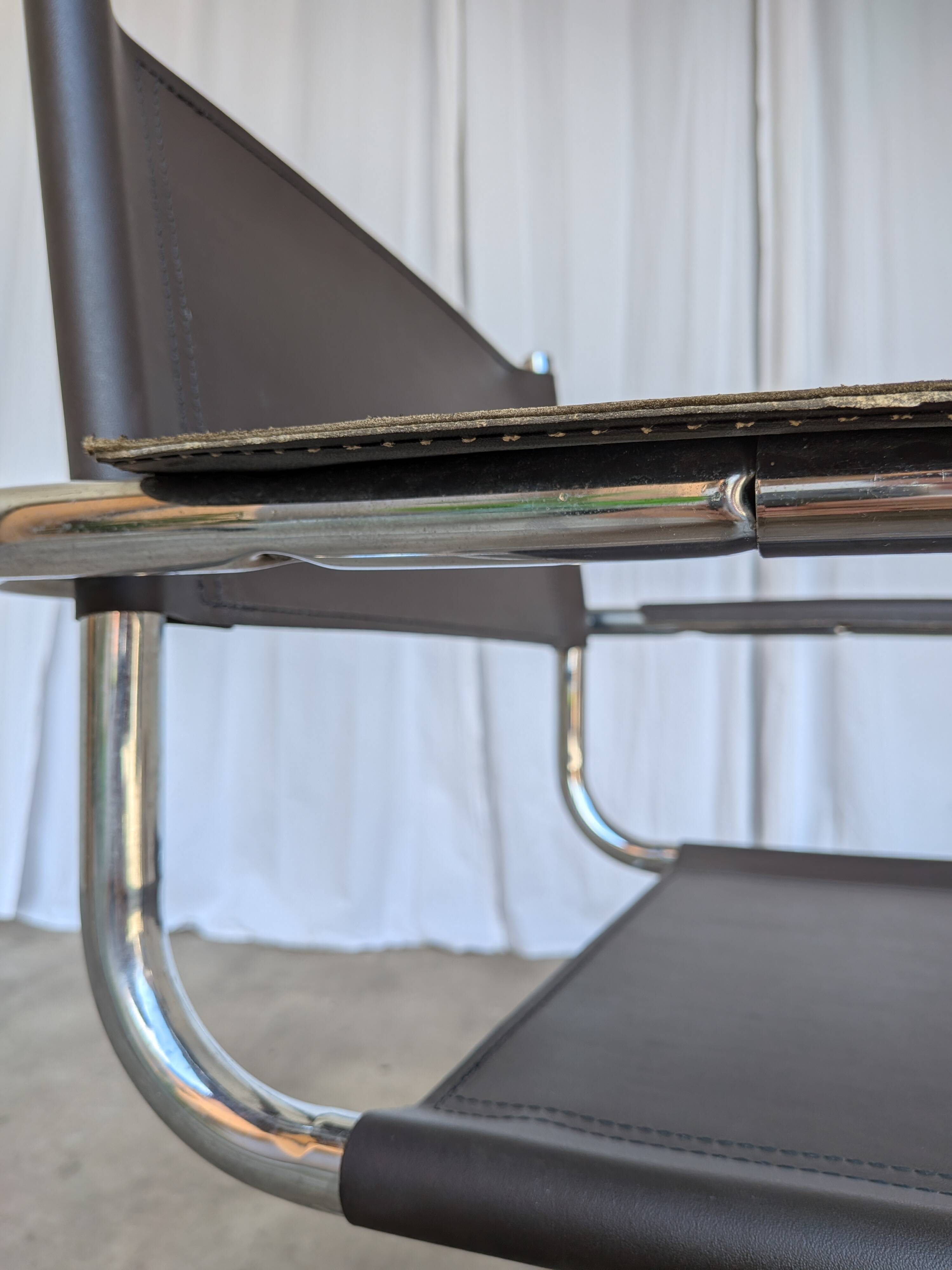 Vintage Mart Stam Style Armchair: Dark Brown Faux Leather Chrome Cantilever