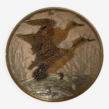 Pocket of cloisonné enamel and brass ducks