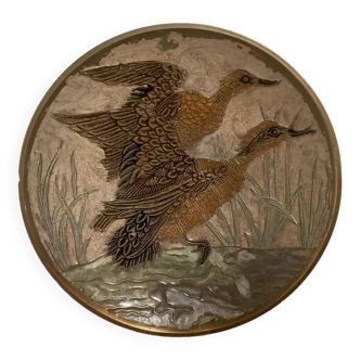 Pocket of cloisonné enamel and brass ducks