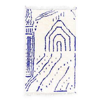 Tapis berbère marocain Azilal à motifs bleu majorelle 2,50x1,43m