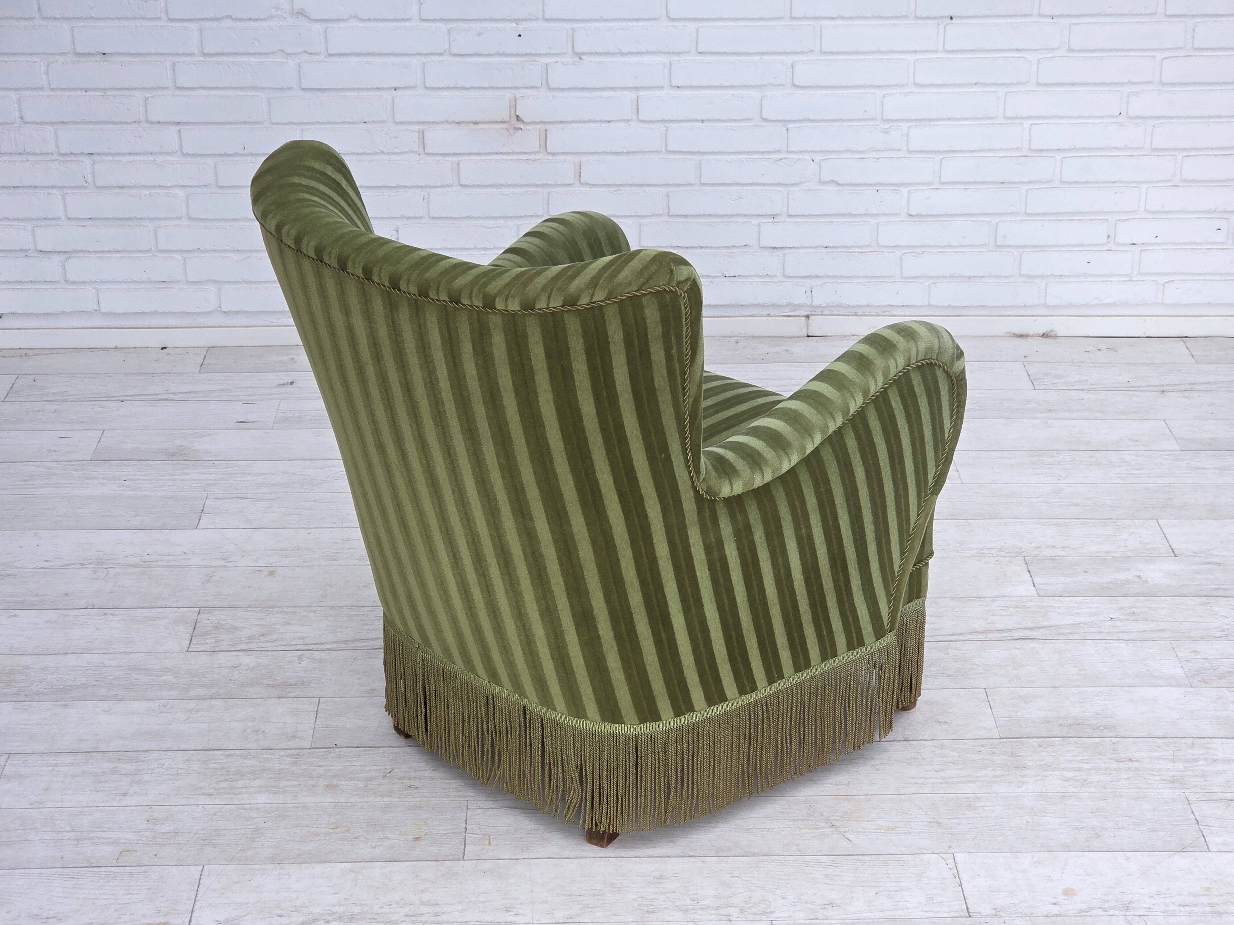 1960s, Danish armchair, original green furniture velour.