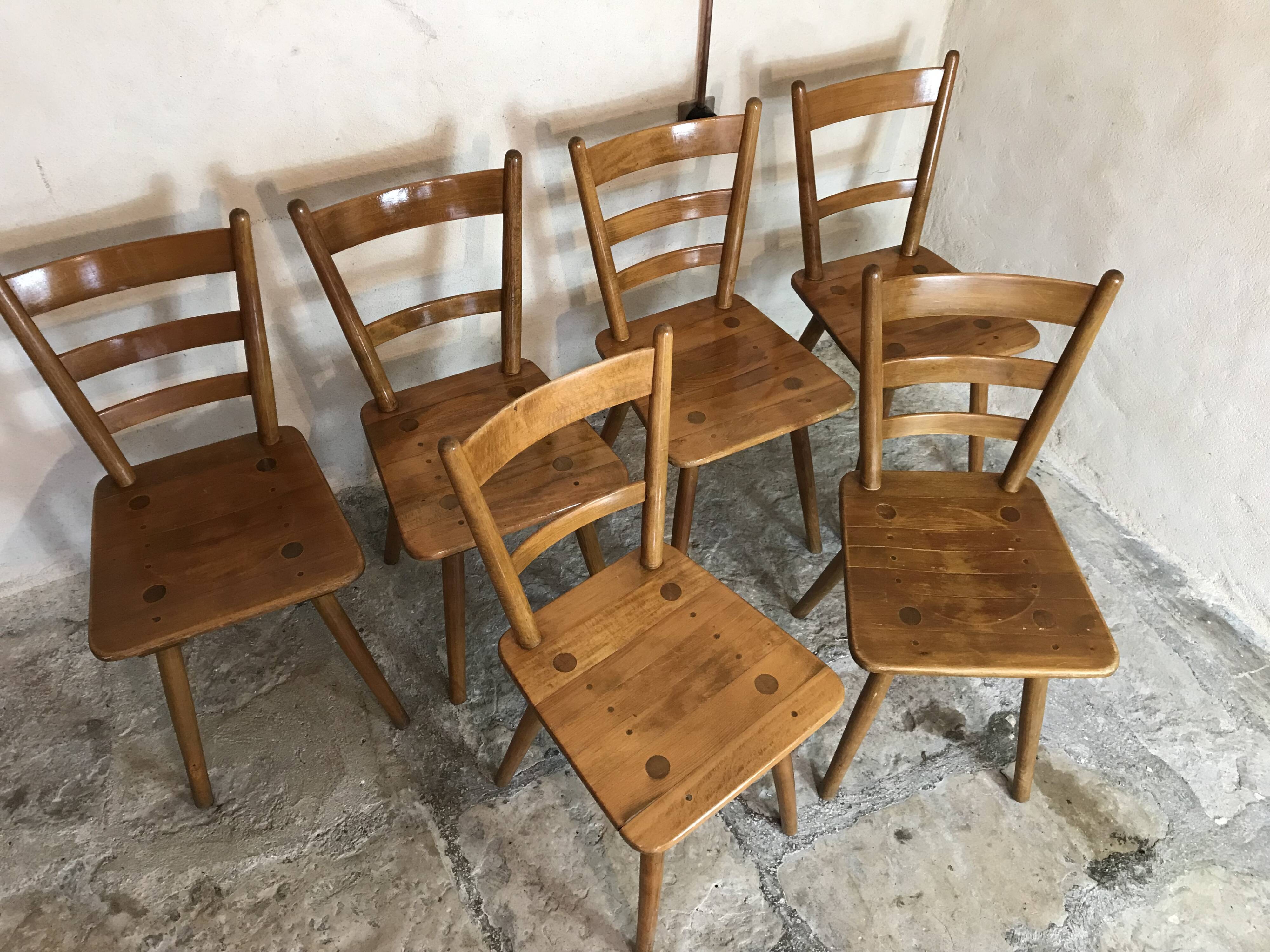 Set of 6 solid beech chairs by Adolf Schneck