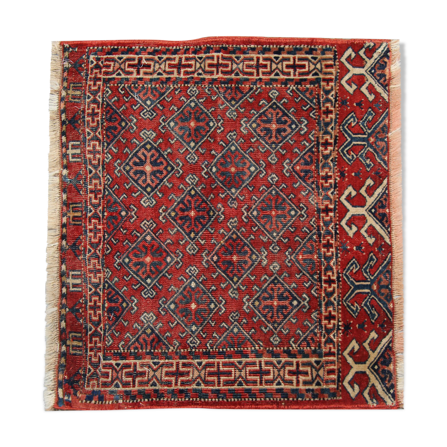 Antique persian turkmen rug small red wool area rug