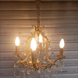 Rare old cage chandelier in gilded bronze and crystal 4 lights / WORKING CONDITION LEFT?