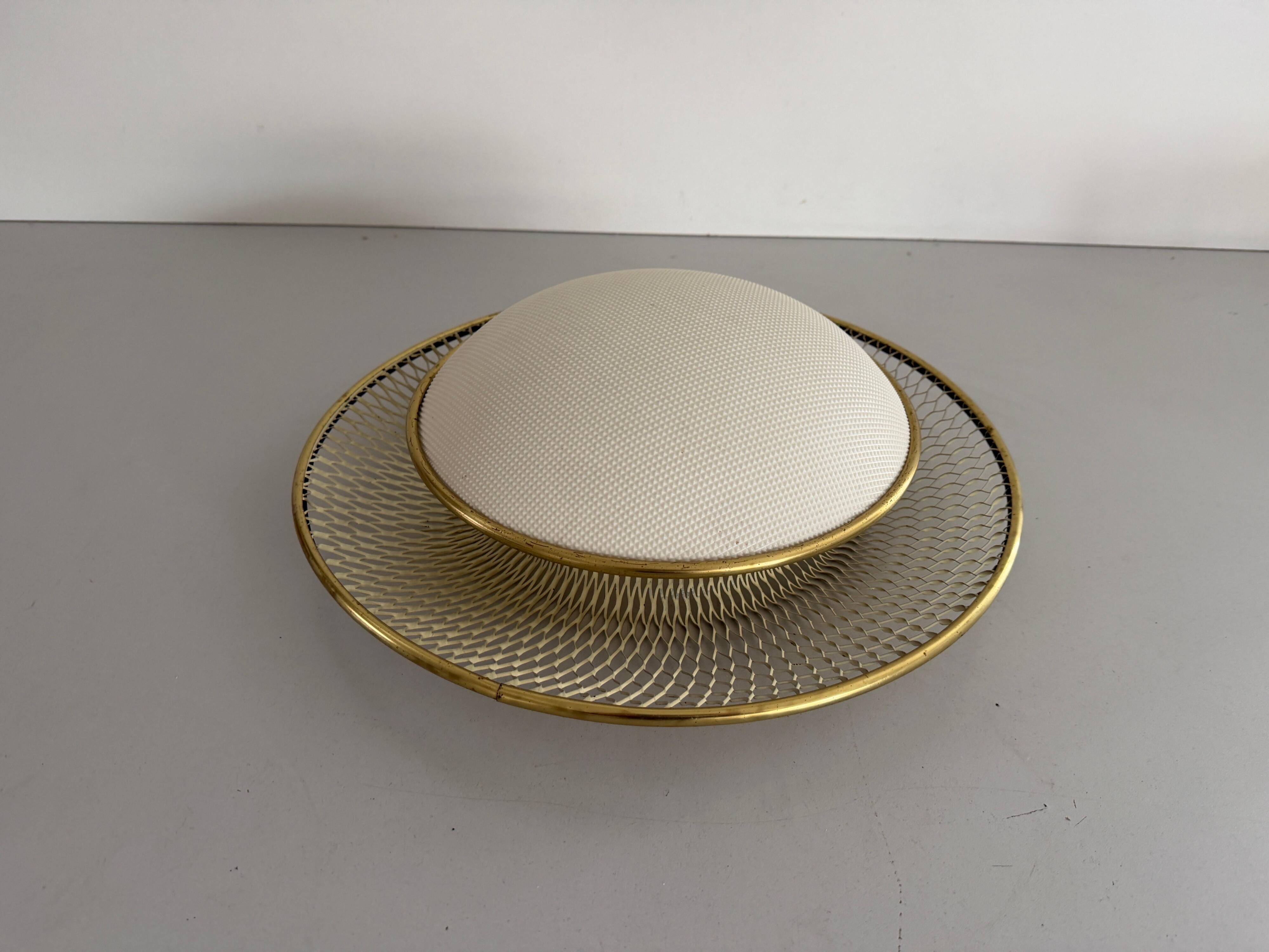 Mid-century golden metal wire and plastic ceiling light by Erco, 1950s, Germany.
