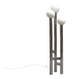 Vintage German floor lamp from the space age of the 1970s in glass and metal.