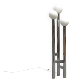 Vintage German floor lamp from the space age of the 1970s in glass and metal.