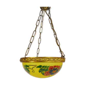 Vintage hanging cacker art nouveau 1 feu, in yellow glass paste with floral motifs. early 20th