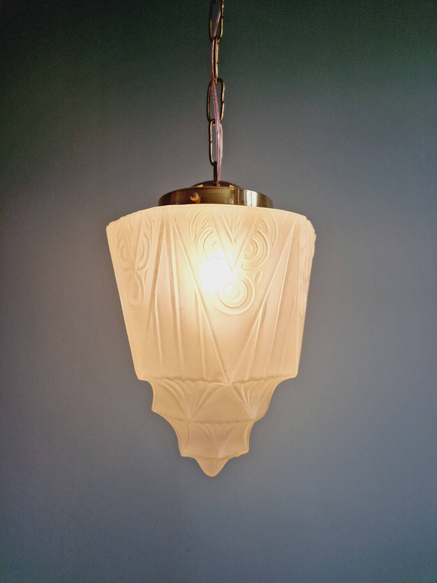 Art Deco pendant lamp in satin glass, 1920s-30s
