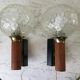 Pair of wall sconces balls in blown glass, metal and teak style 50s