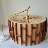 Scandinavian pendant lamp in wood and burlap