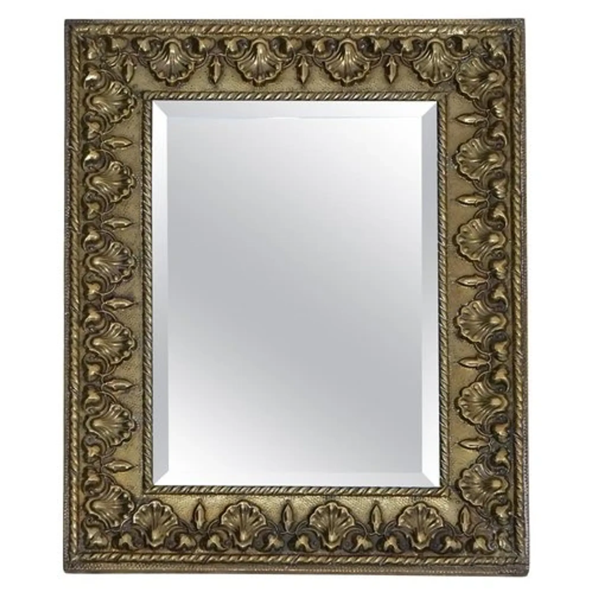 Neoclassical Antique Shell Mirror in Brass