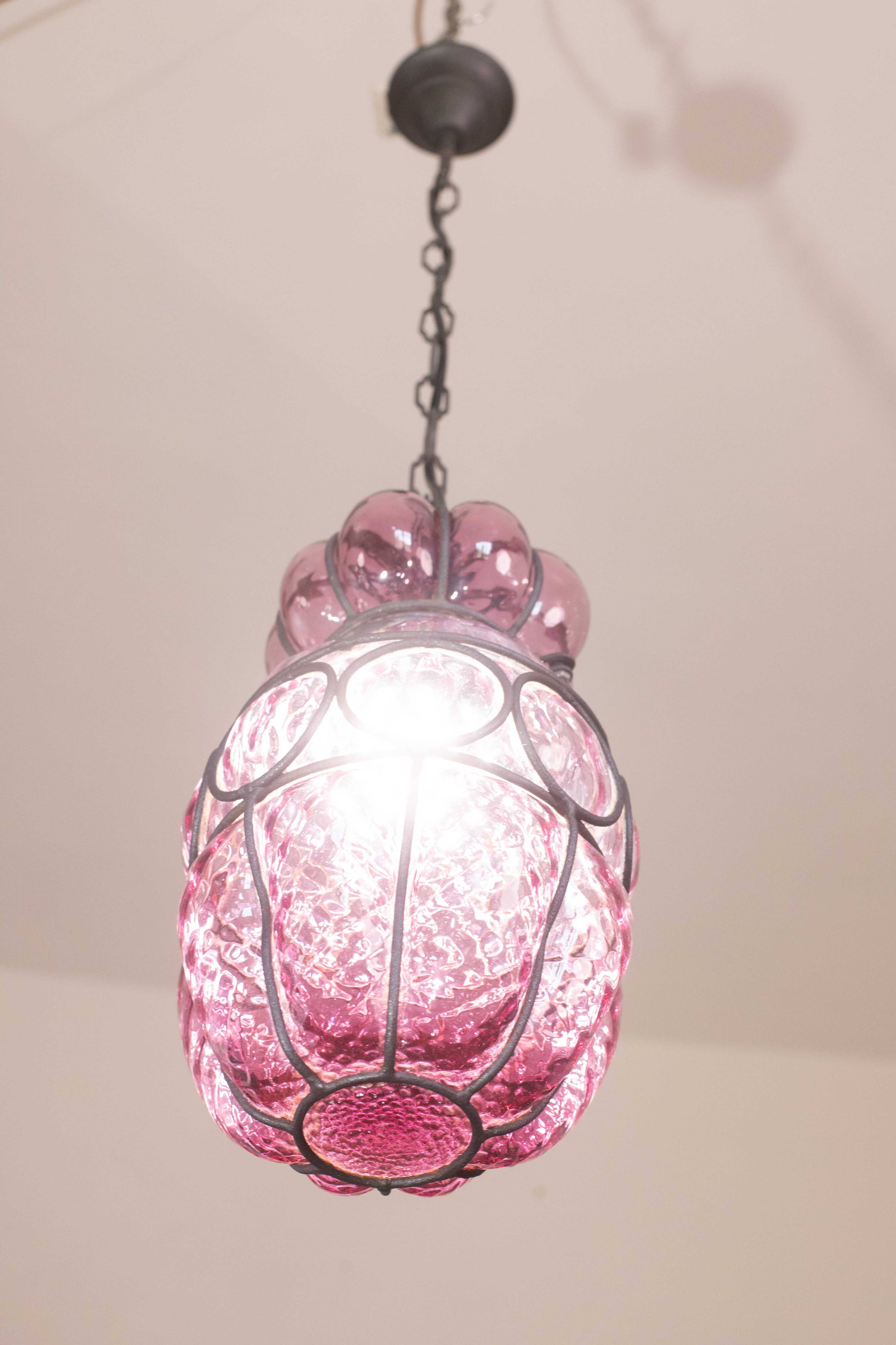 Plum colour Venetian Lantern, Seguso Murano Glass, Italy, 1950s