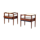 Set of 2 italian midcentury rosewood and carrara marble bedside tables