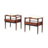 Set of 2 mid-century rosewood bedside tables with Carrara marble.