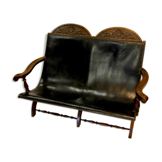 Black leather bench, 19th century