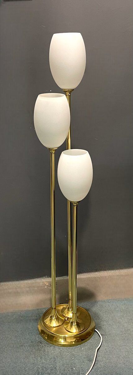Italian Floor Lamp in Brass and Opaline Glass, 1980s