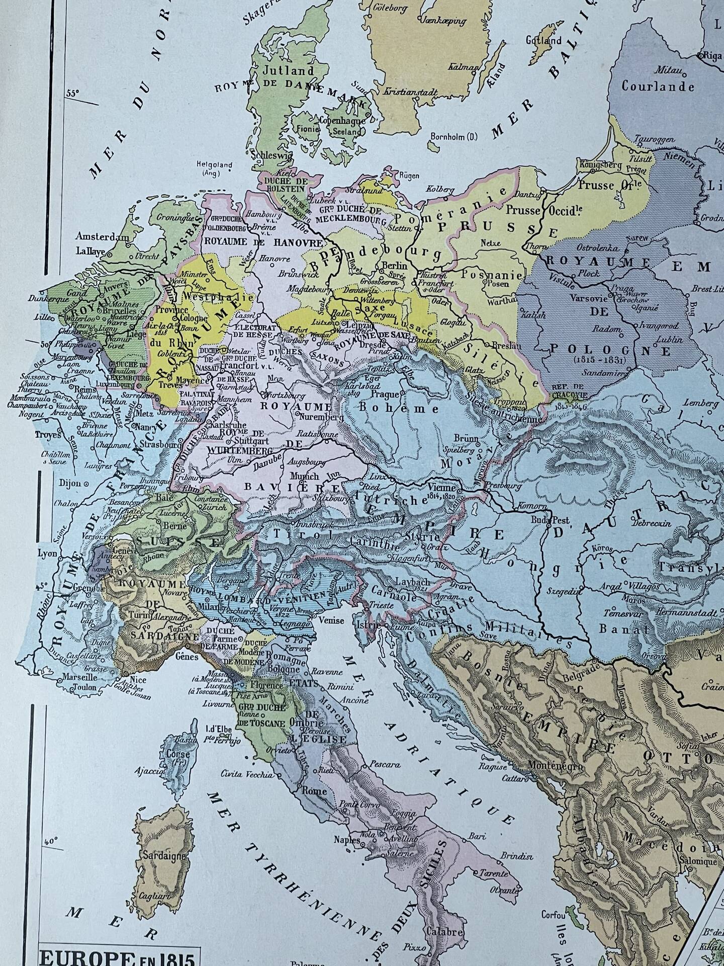 Original map of Europe in 1815 - 37x27cm - 1908
