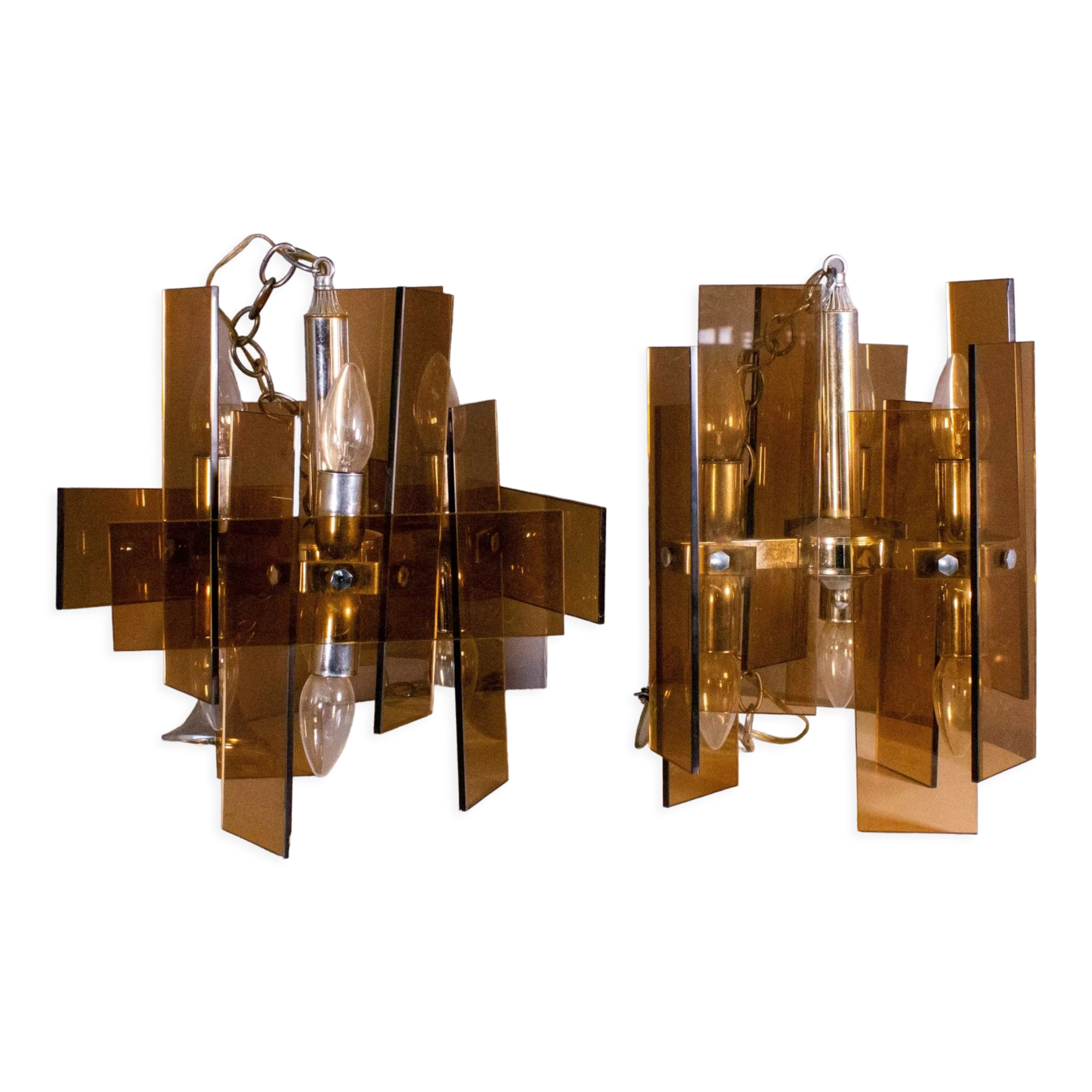 Orange glass lamps, six bulbs each