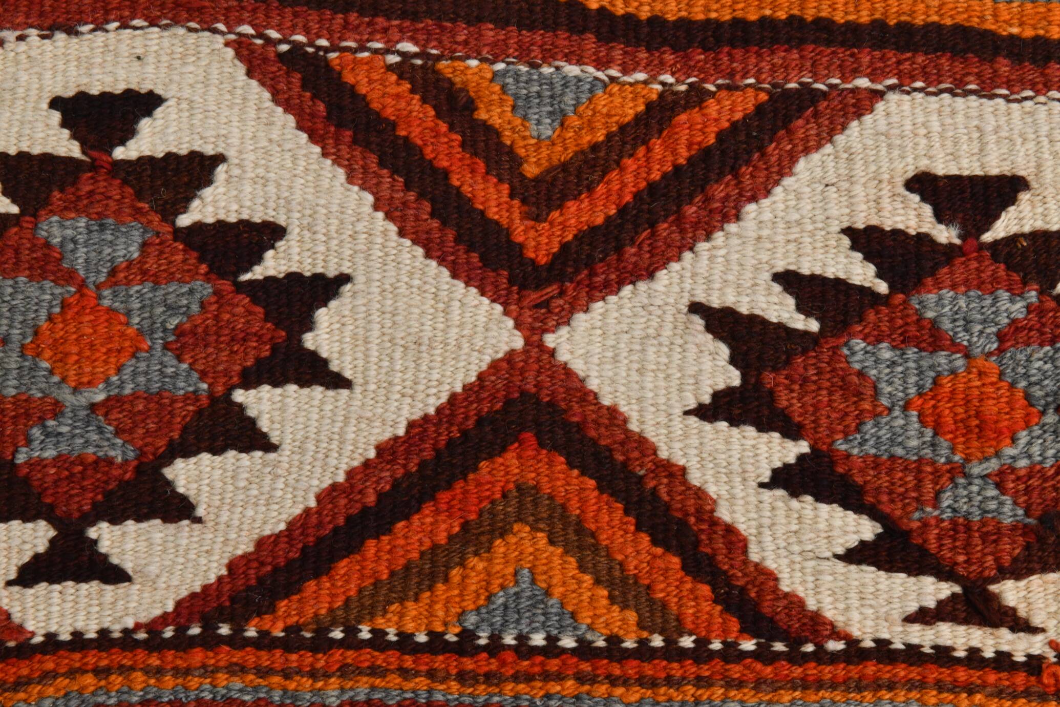 Orange & Brown Vintage Kilim Runner Rug, Oriental Pattern Hallway Carpet