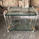 Pair bedside design plexi + brass + vintage glass trays
