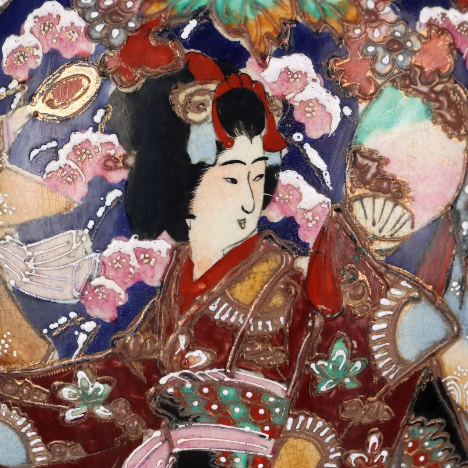 Antique ceramic vase with floral decoration, Japan, early 20th century.