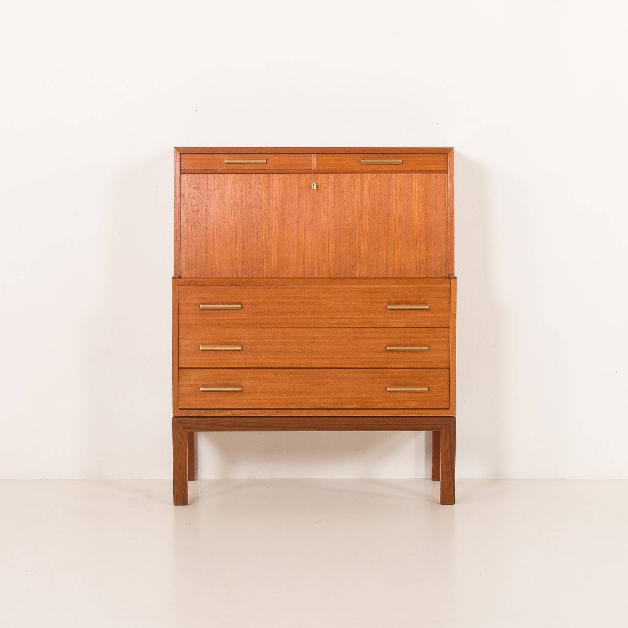 Danish mid century teak secretaire with brass inlays, 1960s