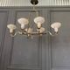 Chandelier in gilded metal 1950 6 lights cut in frosted glass