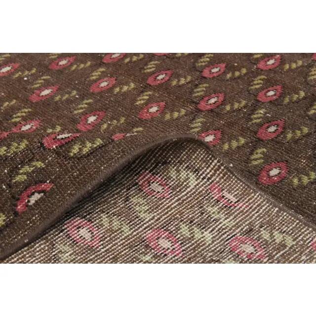 1970s Vintage Turkish Hand-Knotted Wool Cotton Brown Rug 130x194