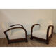 Pair of modernist armchairs in wood and buckle fabric, 1940