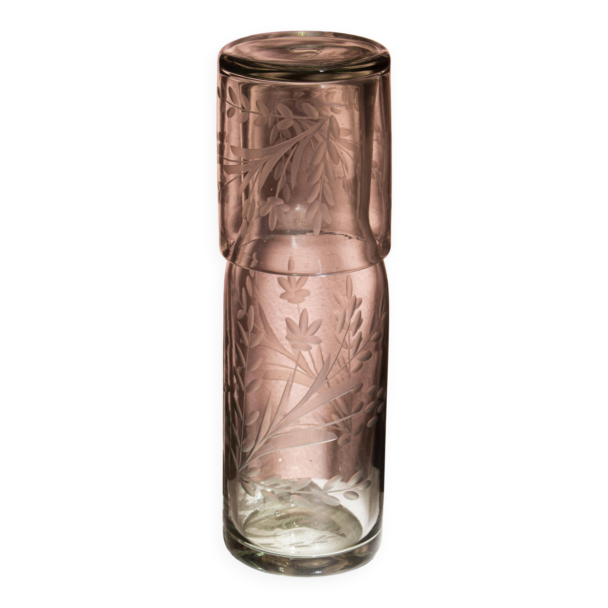 Carafe et verre en verre soufflé et gravé