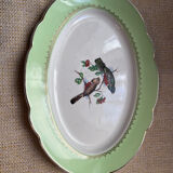 Old oval dish in Badonviller earthenware, decorated with Les Oiseaux.